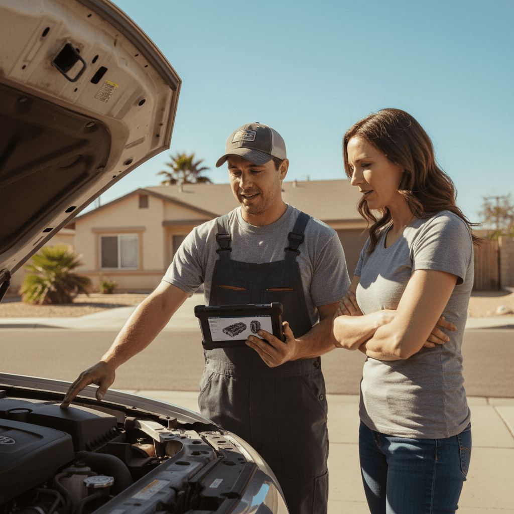 Mechanic discussing repair estimate and pricing with customer
